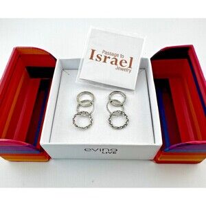 Sterling Silver 925 Dangle Earrings Triple Circle Artisan Made Israel 1.5 in
